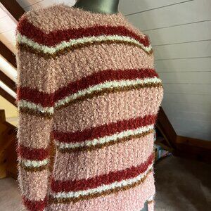 M - Freshman 1996 Fuzzy Striped Long Sleeve Crewneck Sweater